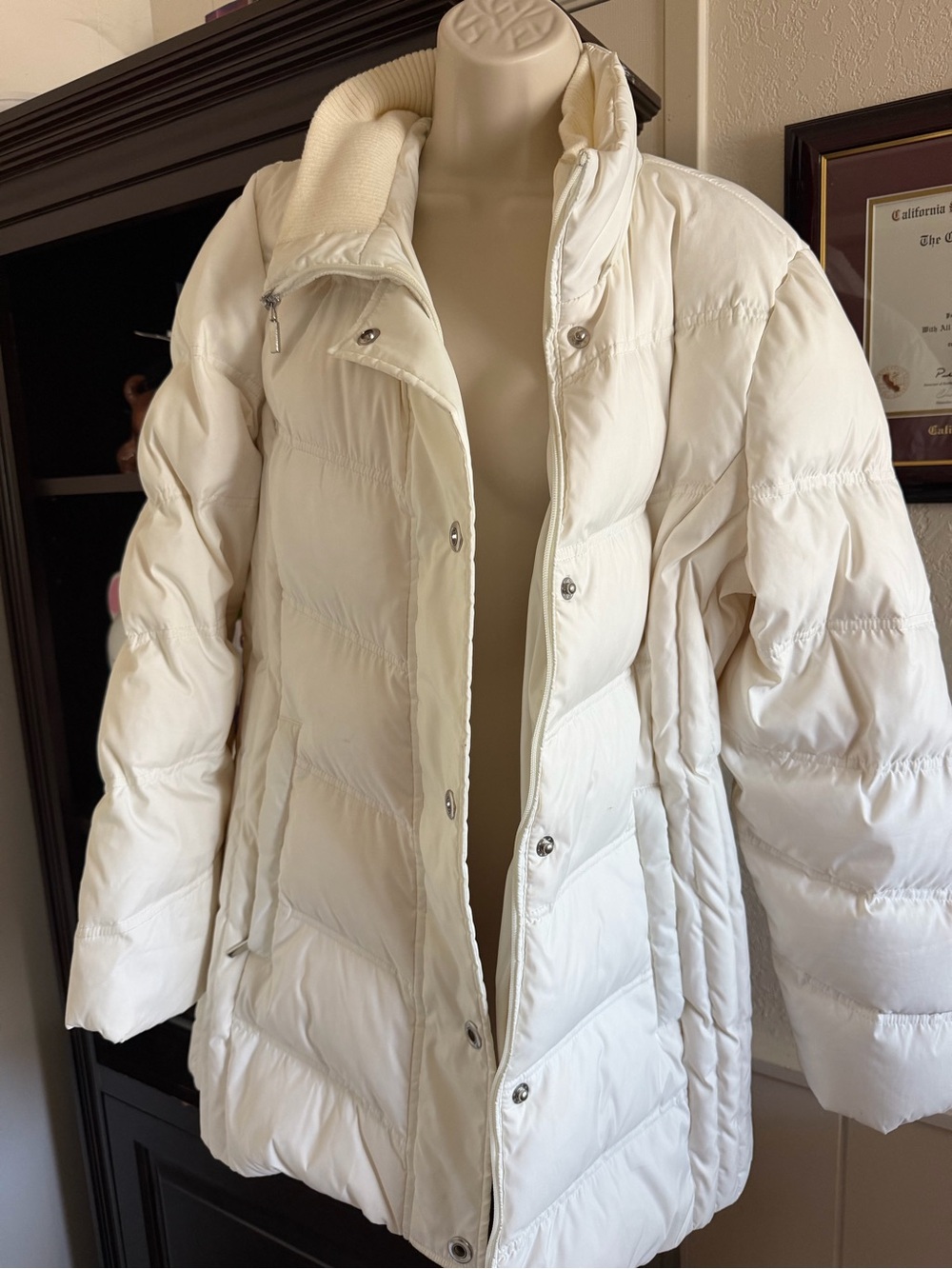 London Fog Women's Cream White Quilted Puffer Coat